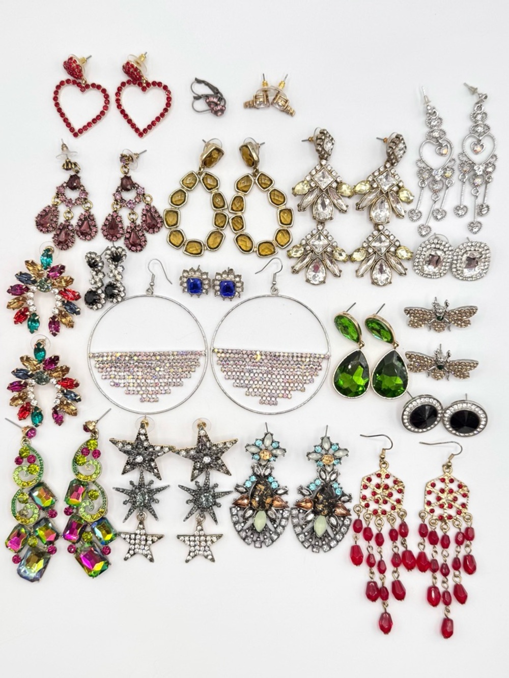 19 Pair Blingy Rhinestone Earring Lot Regency Prom Awards Season Gala Statement